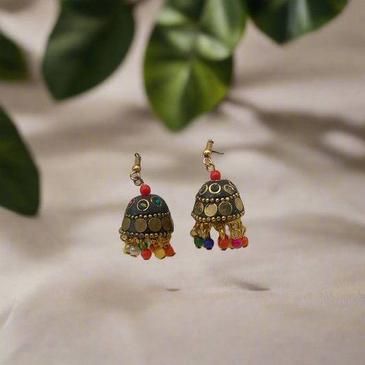 Brass Oxidised Jhumka Earrings