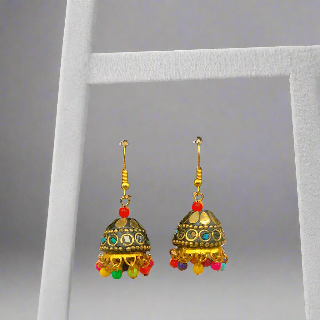 Brass Oxidised Jhumka Earrings