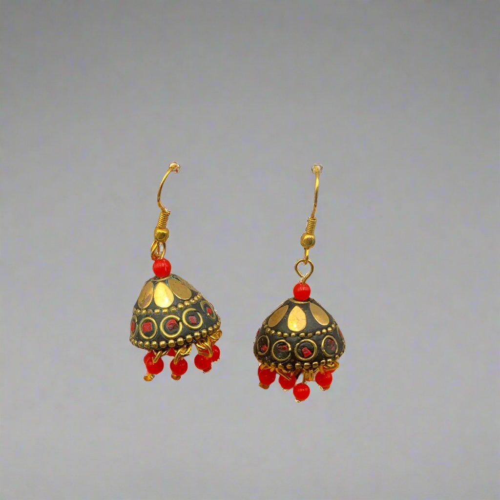 Brass Oxidised Jhumka Earrings