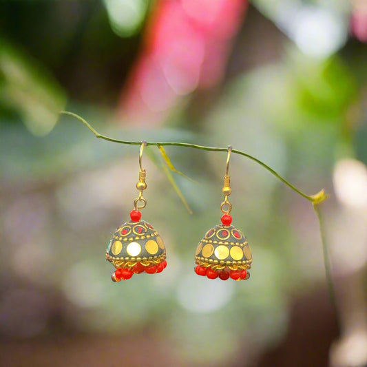 Brass Oxidised Jhumka Earrings