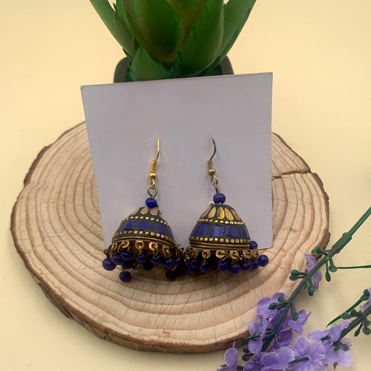 Meenakari Large Oxidised Jhumka Earrings