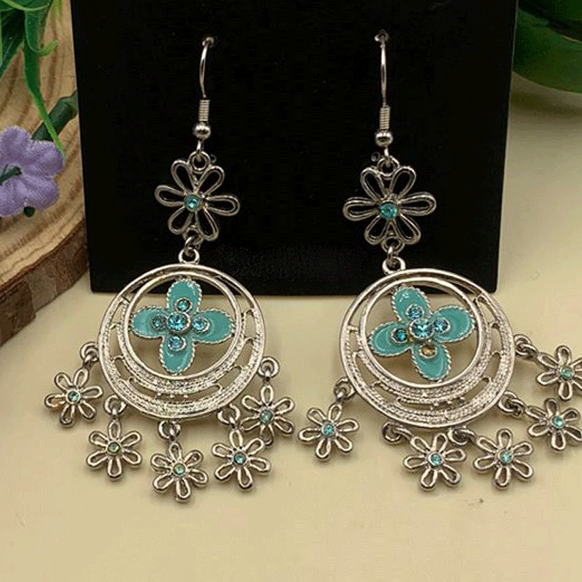 Floral Chandeliers Oxidised Earrings