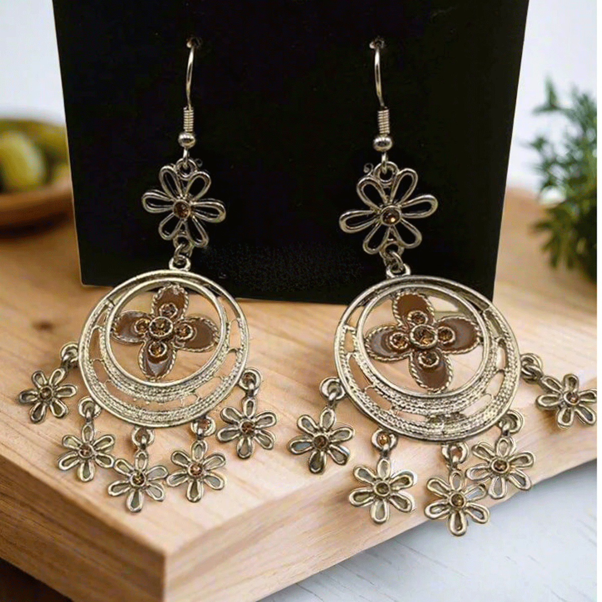 Floral Chandeliers Oxidised Earrings