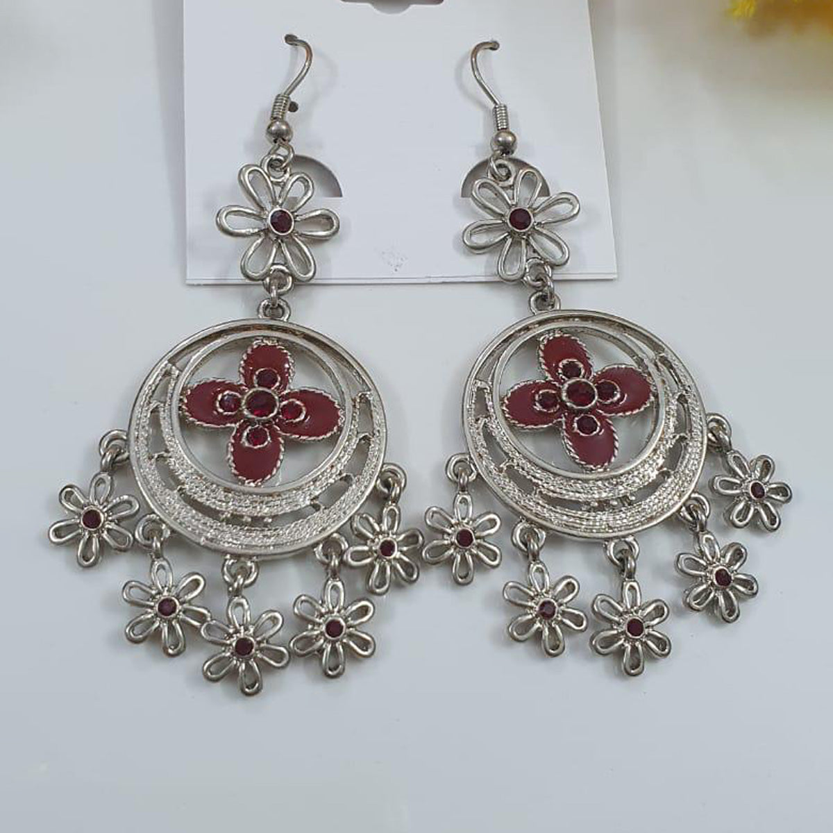 Floral Chandeliers Oxidised Earrings