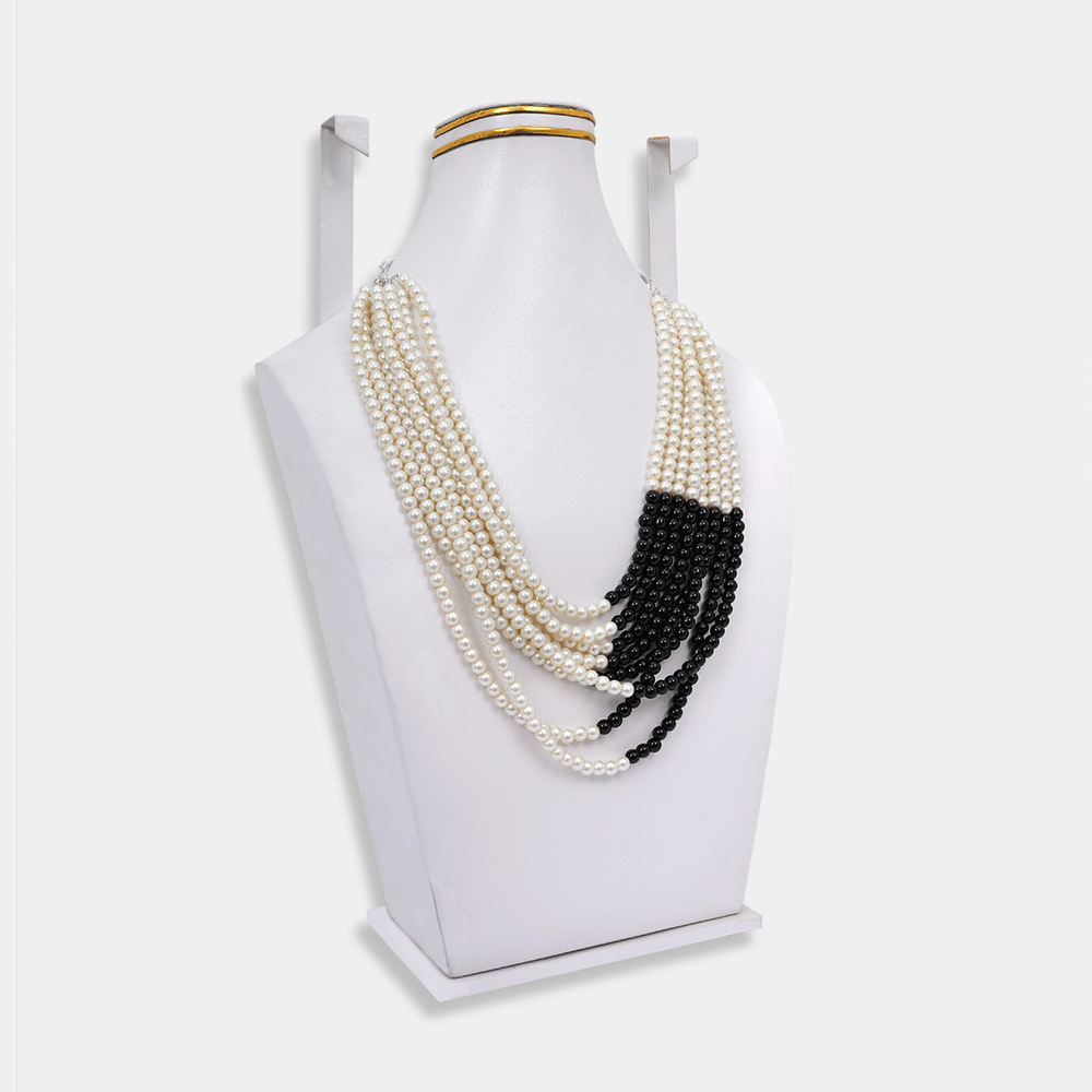 Black And White Multi Strand Beaded Mala