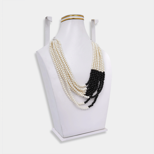 Black And White Multi Strand Beaded Mala