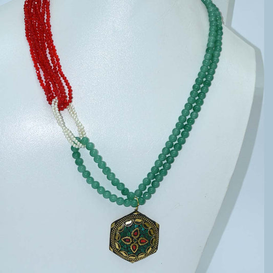 Floral Craved Pendant Mala