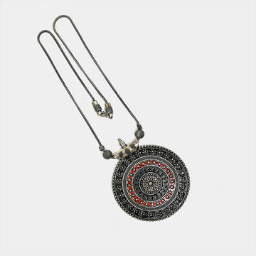 Round Gilet Metal Oxidised Pendant Necklace