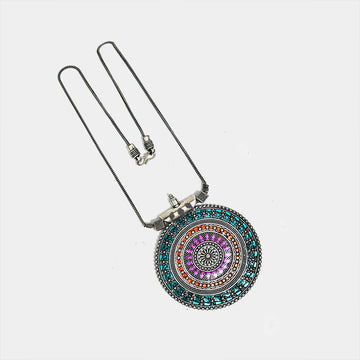 Round Gilet Metal Oxidised Pendant Necklace