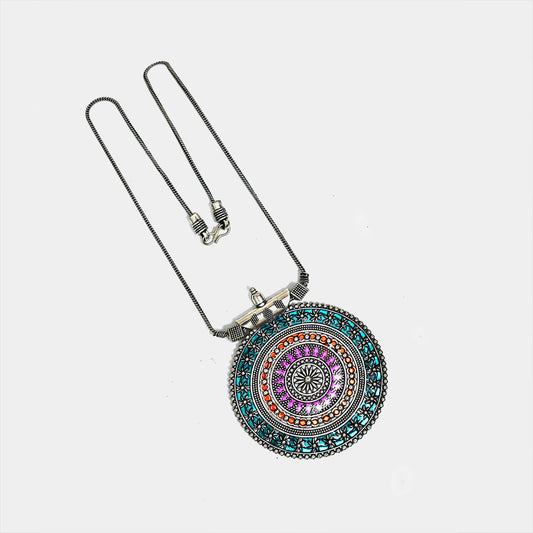Round Gilet Metal Oxidised Pendant Necklace