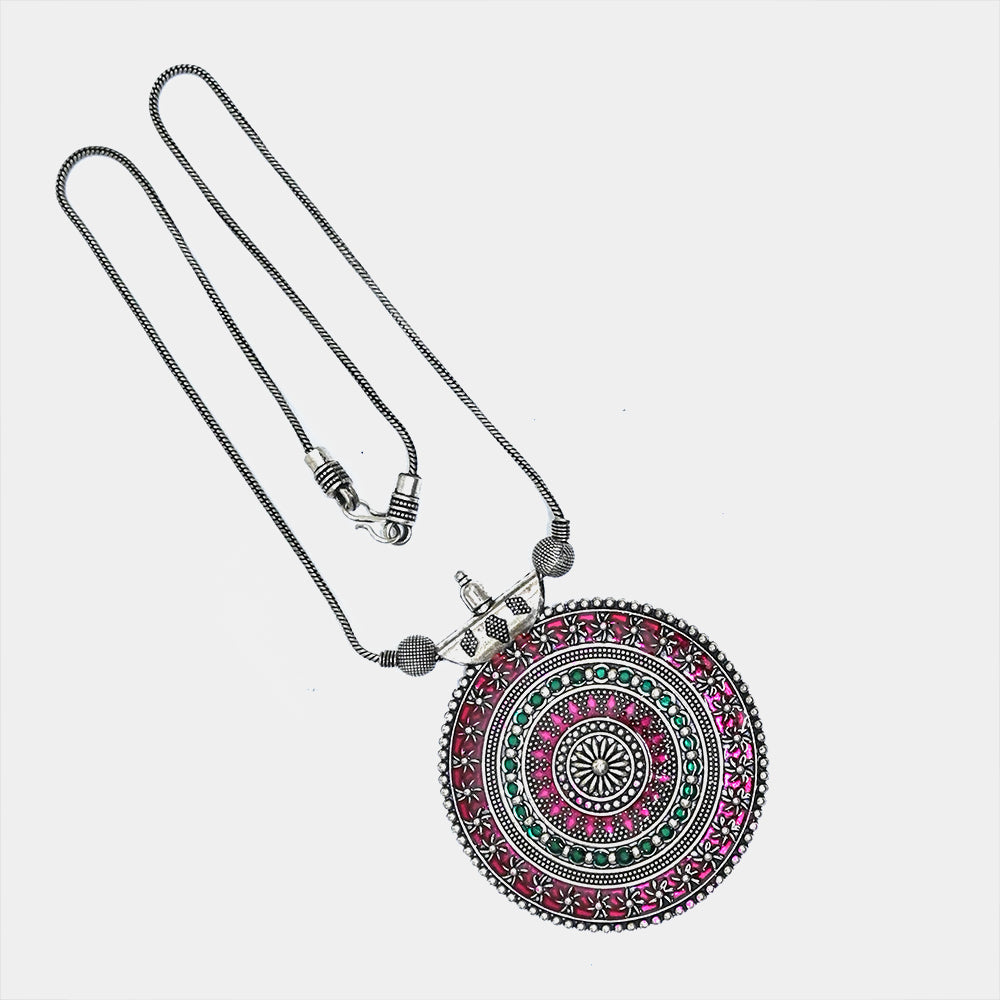 Round Gilet Metal Oxidised Pendant Necklace