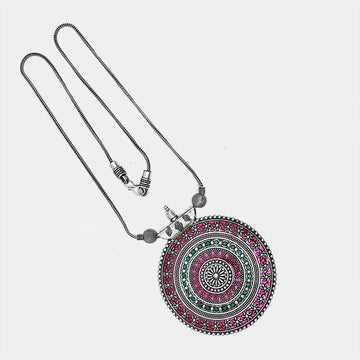 Round Gilet Metal Oxidised Pendant Necklace