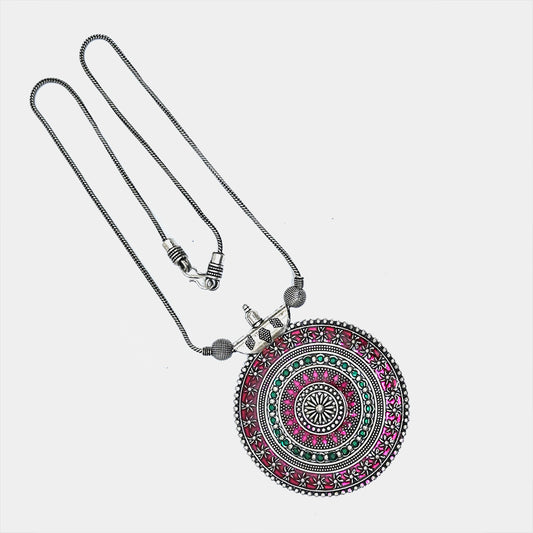 Round Gilet Metal Oxidised Pendant Necklace