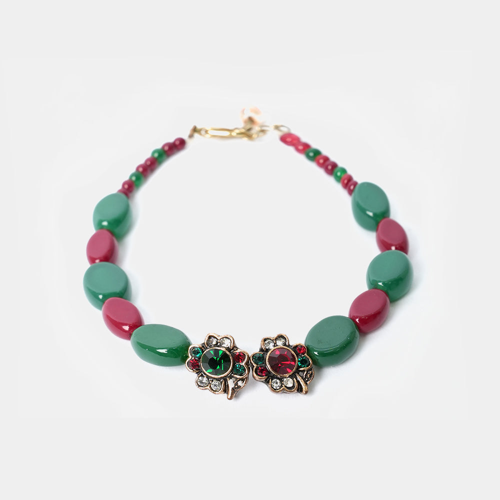 Red And Green Stones Pearl Bracelets