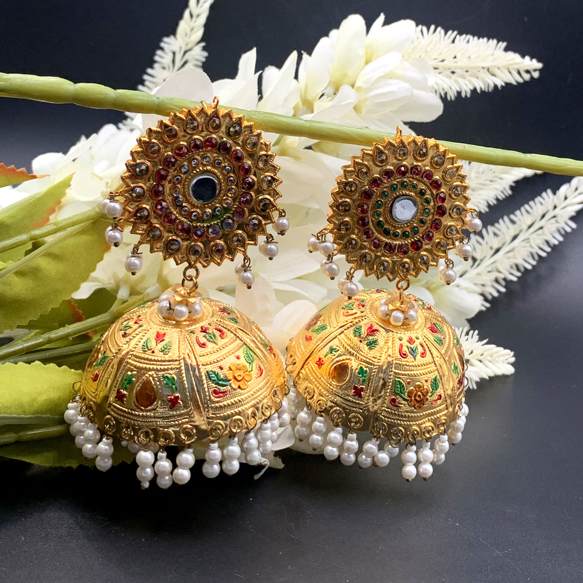 Oversized Indian Golden Jhumka Earrings