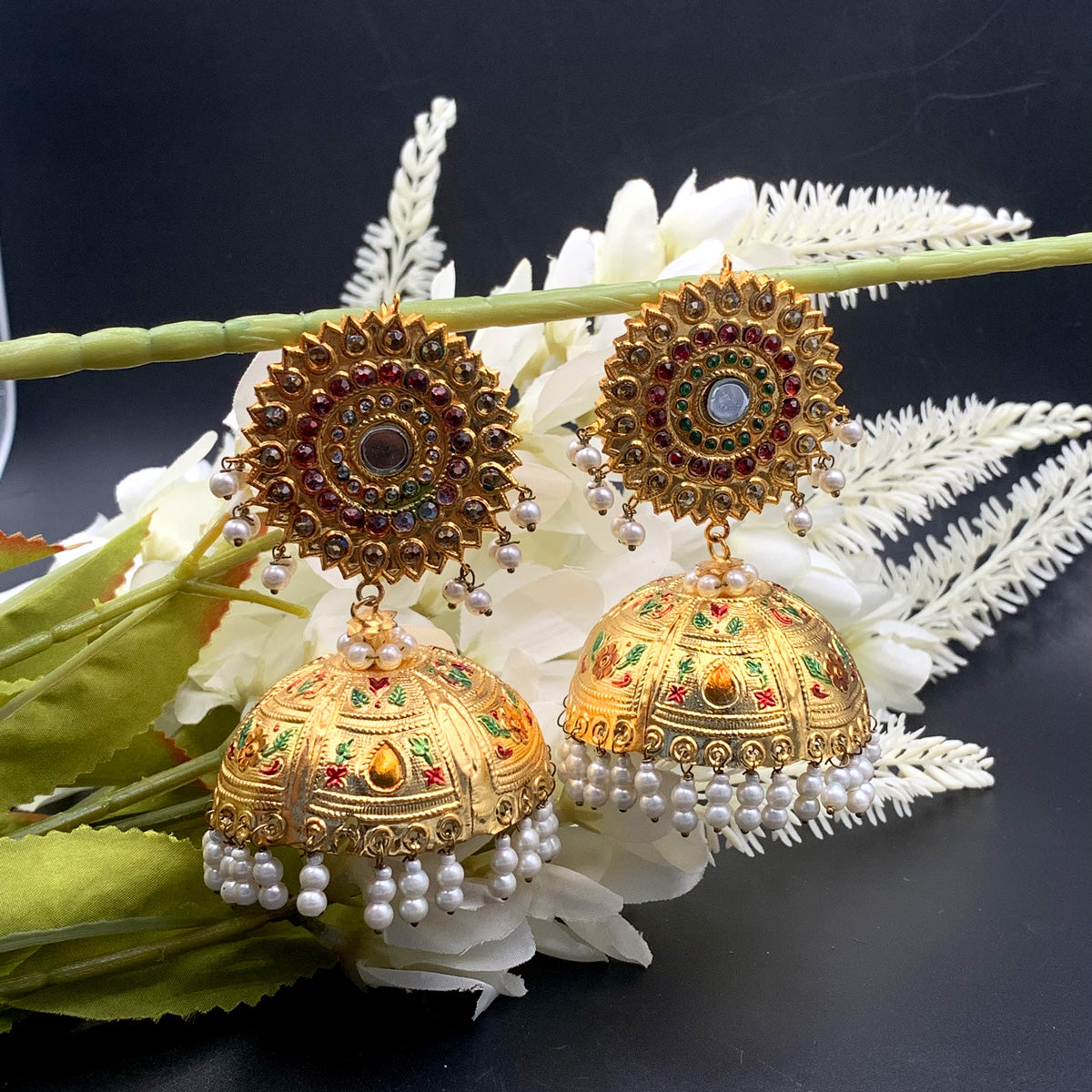 Oversized Indian Golden Jhumka Earrings