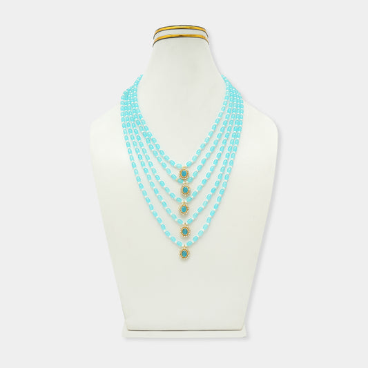 Elegant Sky Blue Pearl Pendant Mala