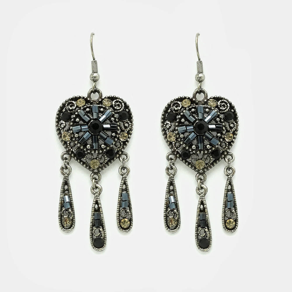 Crystal Rhinestone Oxidized Earrings