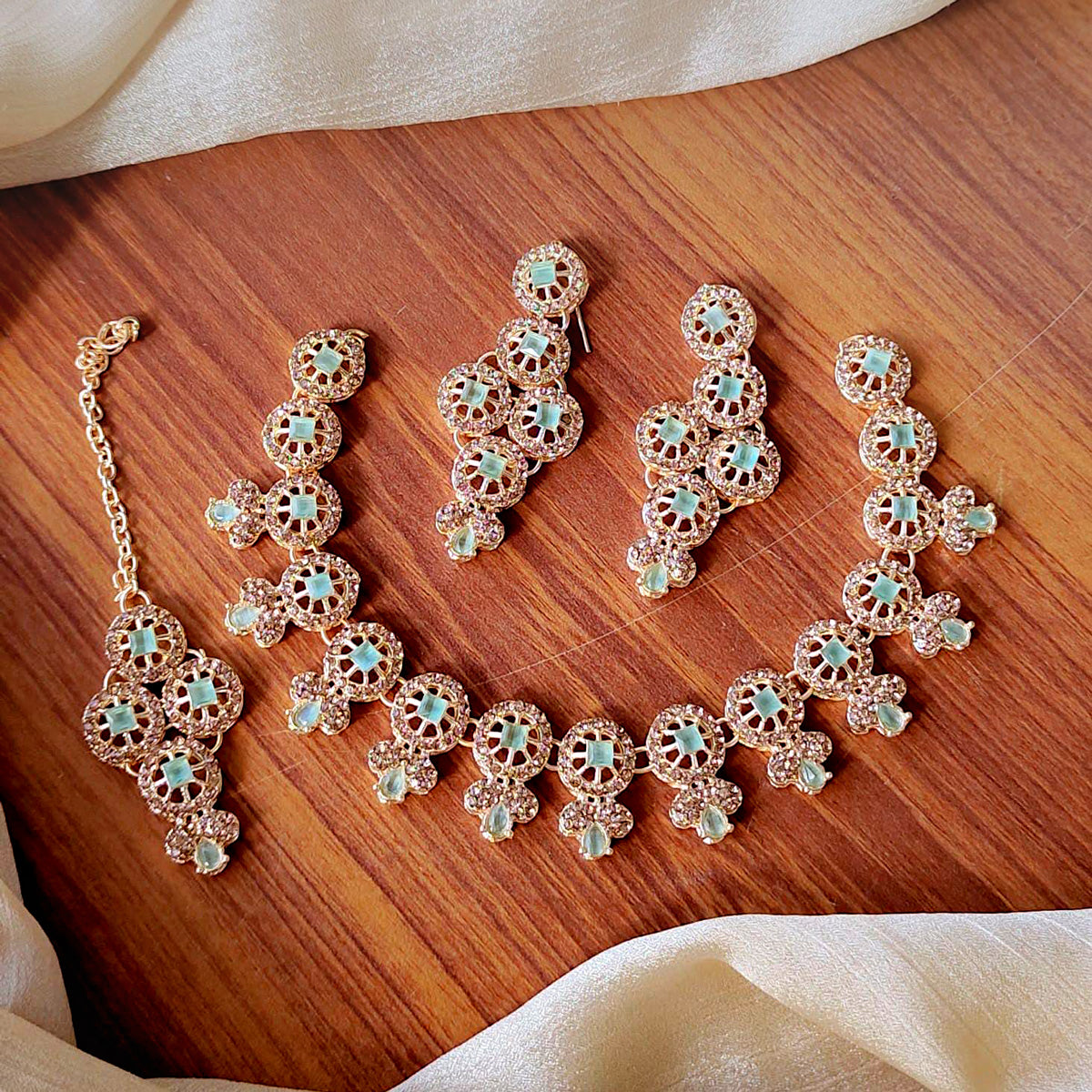 Zircon Mint Stones Party Necklace