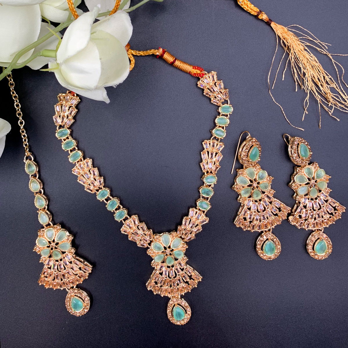 Zircon Mint Stones Party Necklace