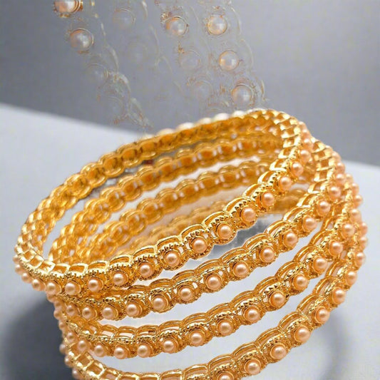 Pack of 4 Pearl Golden Bangles