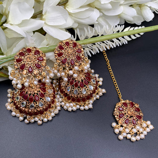 Kundan Jhumar Earrings With Teeka