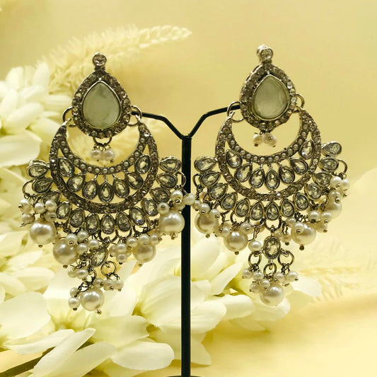 Pearl White Zircon Chand Bali Earrings