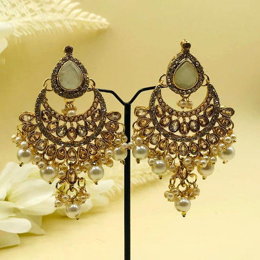 Beige Zircon Chand Bali Earrings