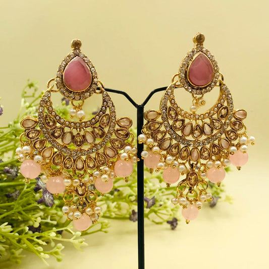 Baby Pink Zircon Chand Bali Earrings