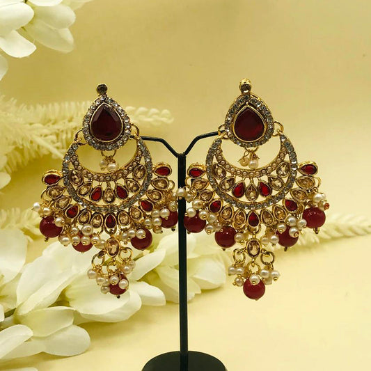 Red Zircon Chand Bali Earrings