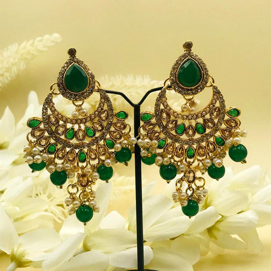 Green Zircon Chand Bali Earrings