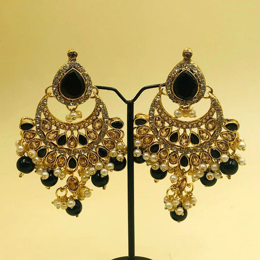 Black Zircon Chand Bali Earrings