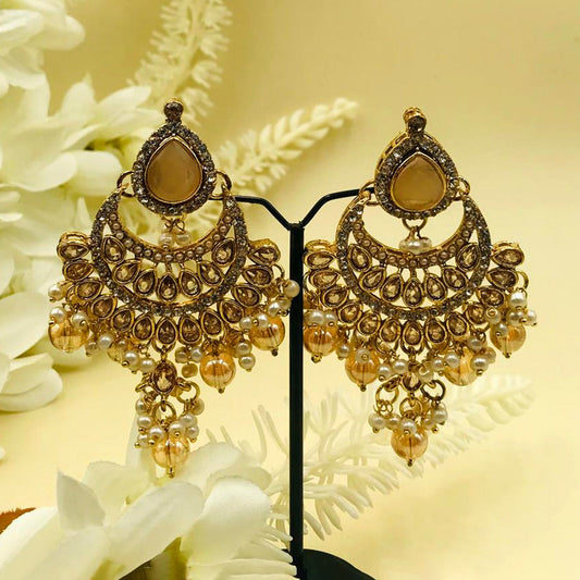 Peach Zircon Chand Bali Earrings