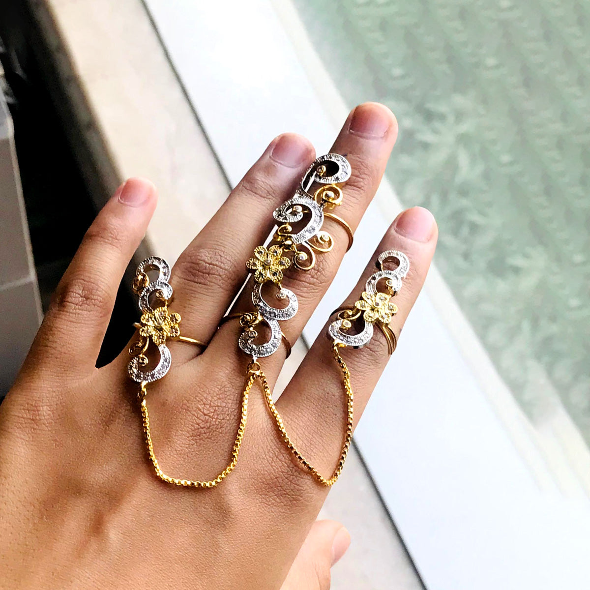 Golden Three Fingers Rings