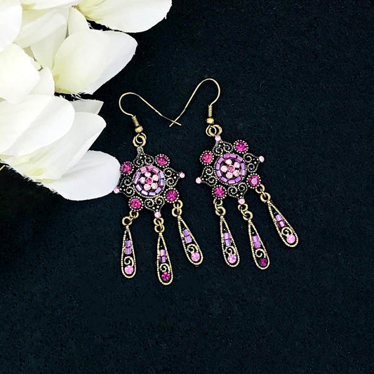 Light Purple Drop Dangles Oxidised Earrings