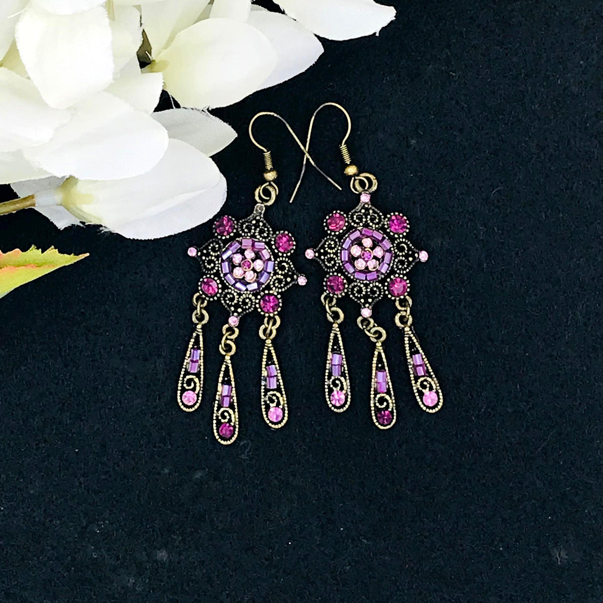 Light Purple Drop Dangles Oxidised Earrings