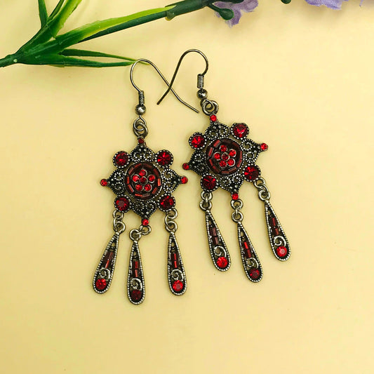 Red Drop Dangles Oxidised Earrings