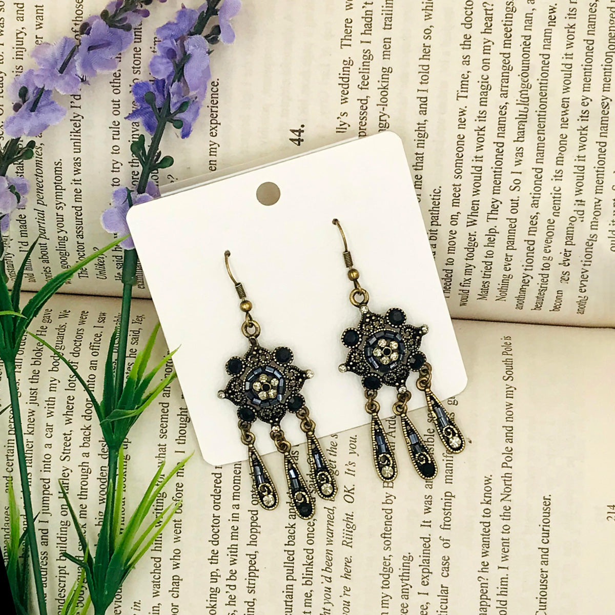 Black Drop Dangles Oxidised Earrings