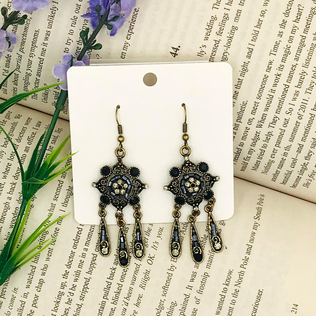 Black Drop Dangles Oxidised Earrings