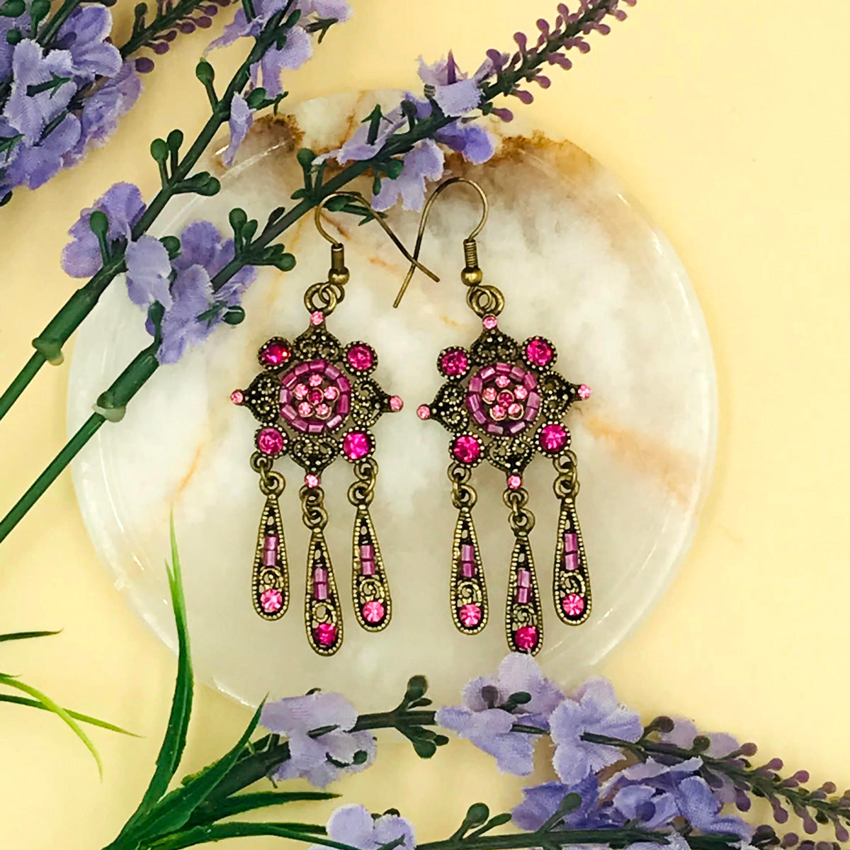 Pink Drop Dangles Oxidised Earrings