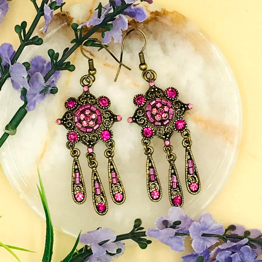 Pink Drop Dangles Oxidised Earrings