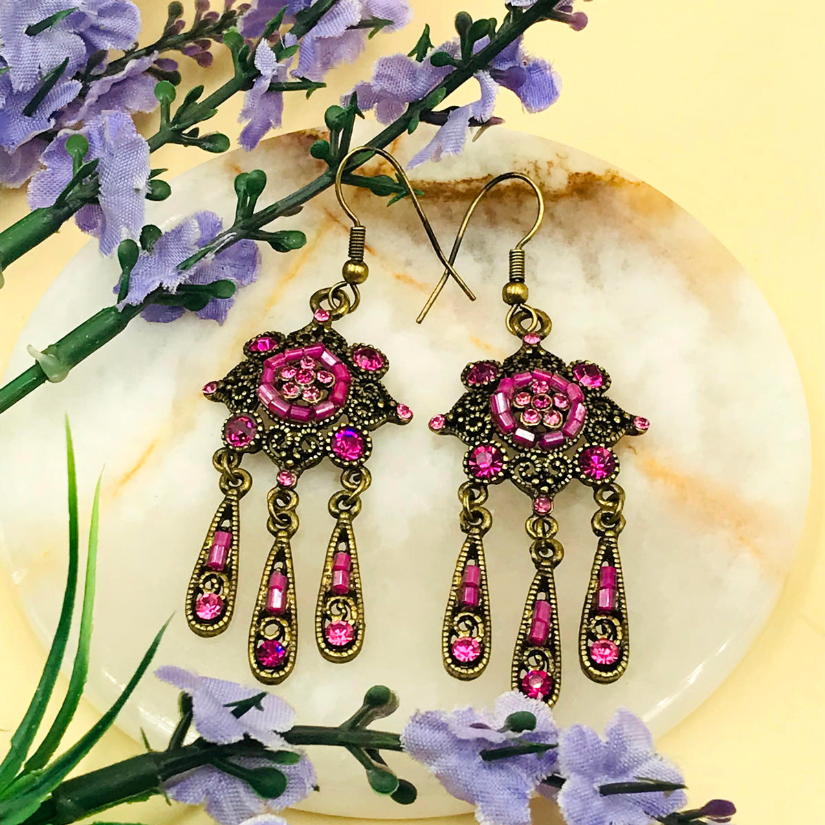 Pink Drop Dangles Oxidised Earrings