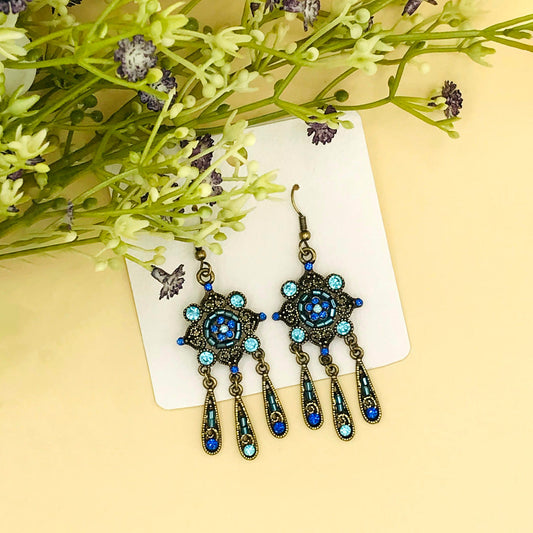 Aqua Blue Drop Dangles Oxidised Earrings