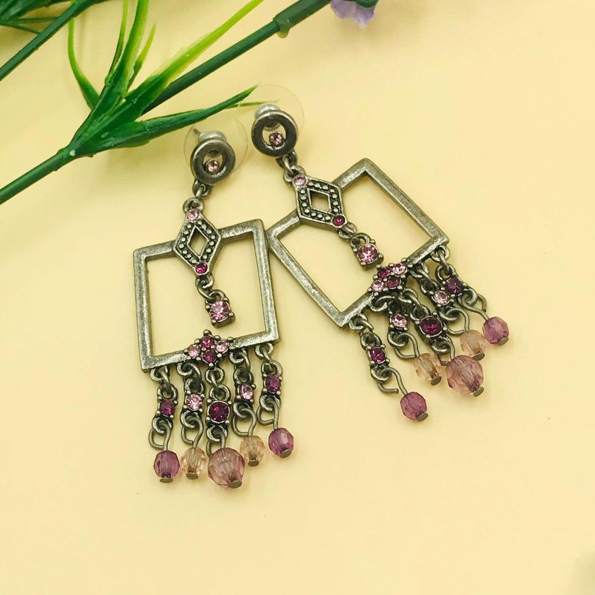 Orchid Drop Duster Oxidised Earrings