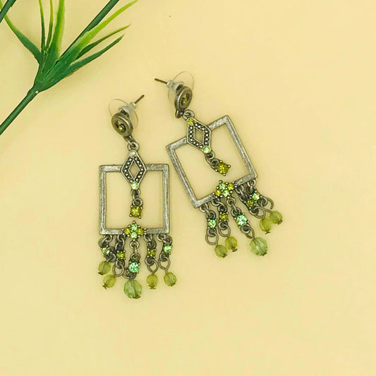 Green Drop Duster Oxidised Earrings