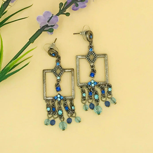 Blue Drop Duster Oxidised Earrings