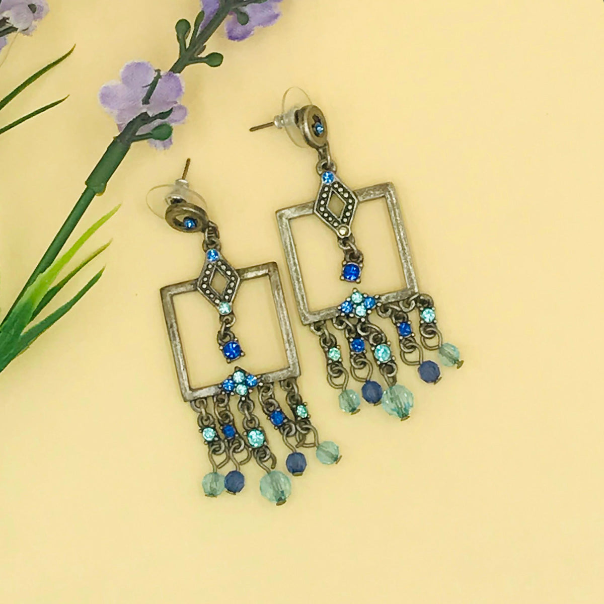 Blue Drop Duster Oxidised Earrings