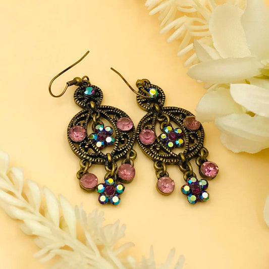 Baby Pink Chandelier Oxidised Earrings