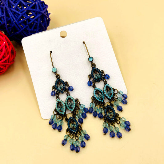 Blue Stones Chandelier Oxidised Earrings