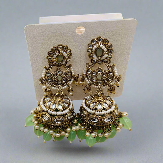 Mint Green Premium Furshi Kundan Jhumka Earrings